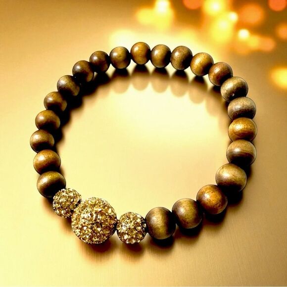 Stella & Dot Prosper Wooden Bead Stretch Bracelet Rhinestone NWT - Picture 4 of 4